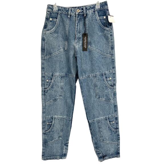 Maniere De Voir 10 Cargo Jeans Washed Blue Baggy Denim Multi Pockets 90s Fit NWT - Picture 1 of 7